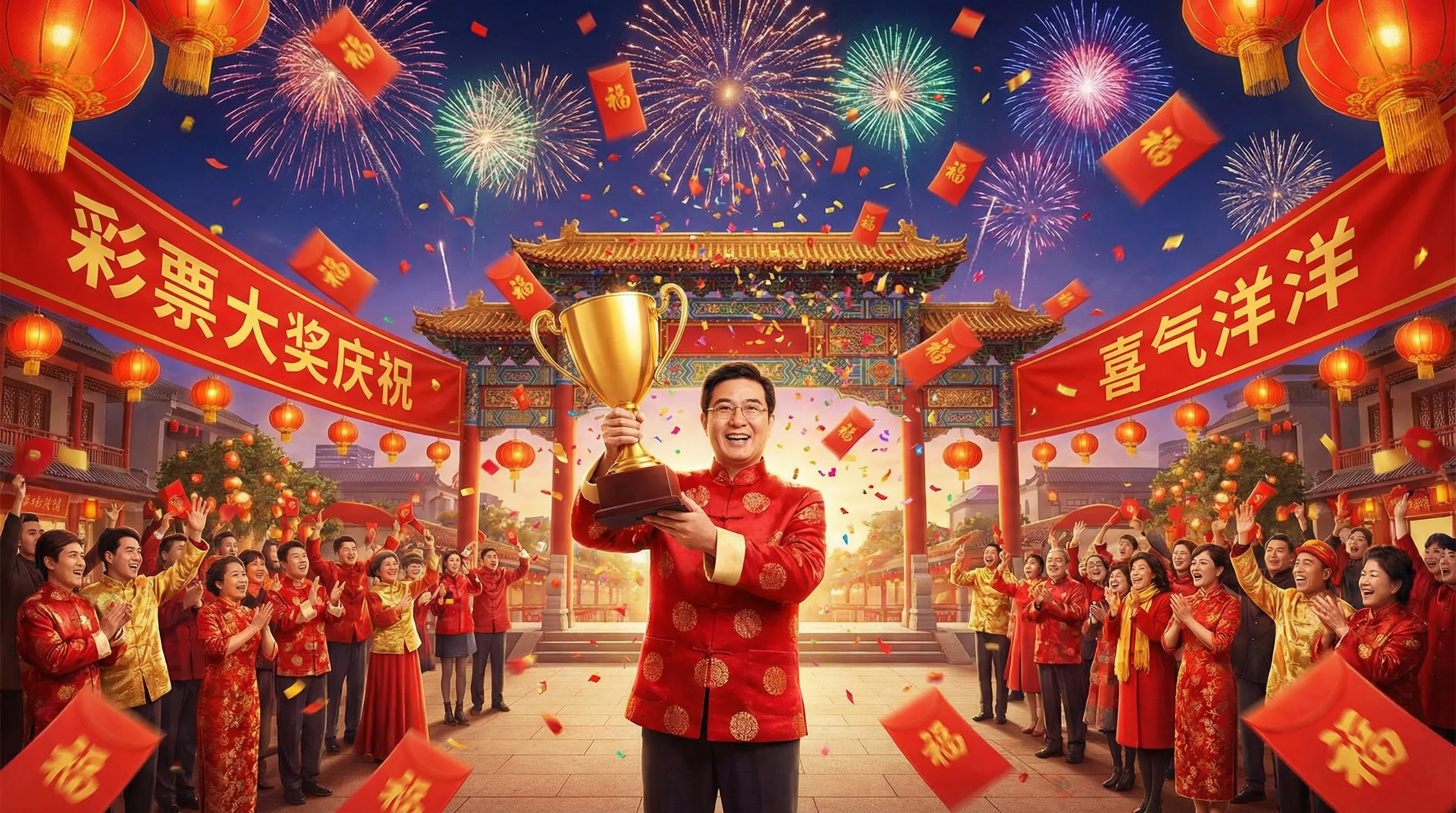 七星彩中奖喜报庆祝画面